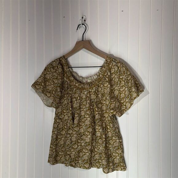 Faherty S Boho Floral Peasant Blouse Linen Blend Cottagecore Coastal Prairie Top - Picture 1 of 9